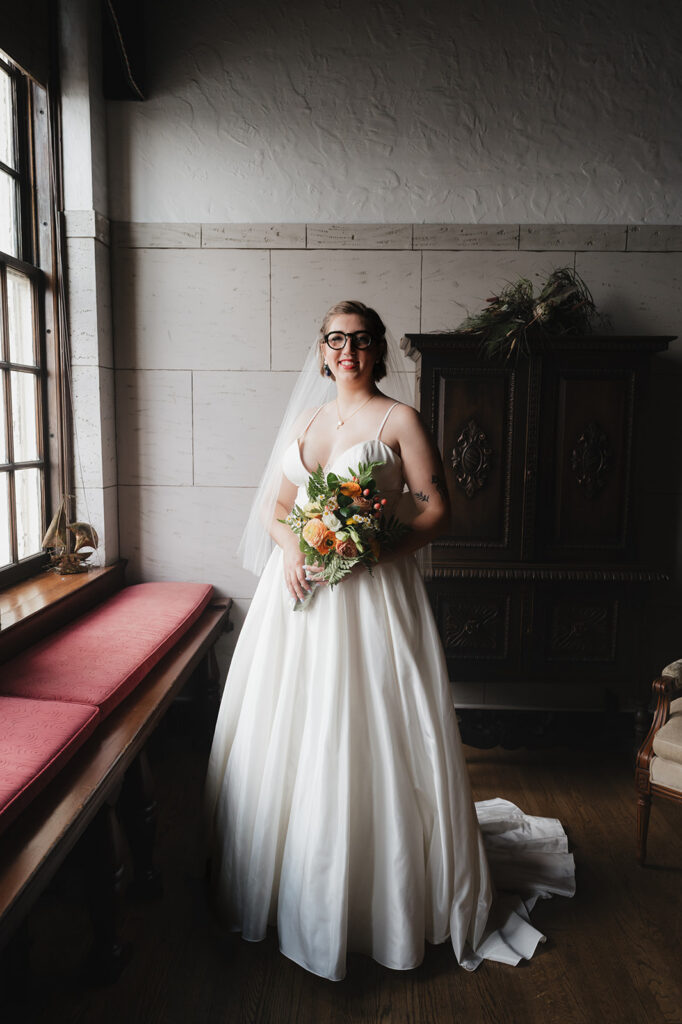 Indoor bridal portraits at Detroit Yacht Club.