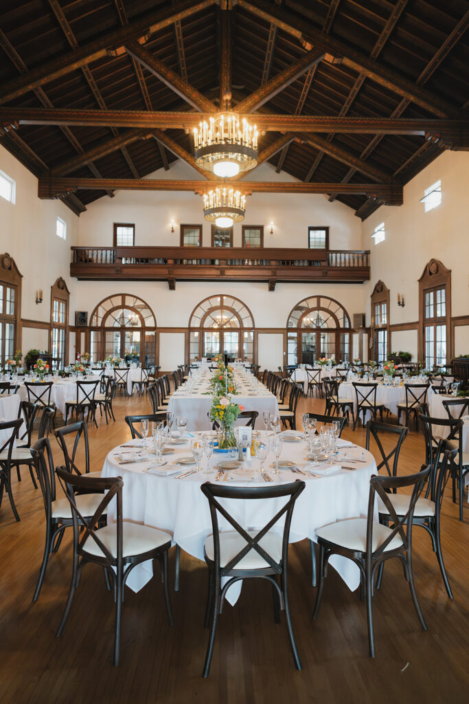 Indoor Detroit Yacht Club wedding reception setup. 