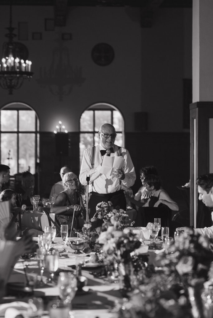 Father pf the bride giving a speech during a Detroit Yacht Club wedding reception.