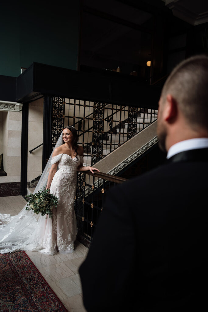 Editorial bride and grooms portraits at Element by Westin Detroit.