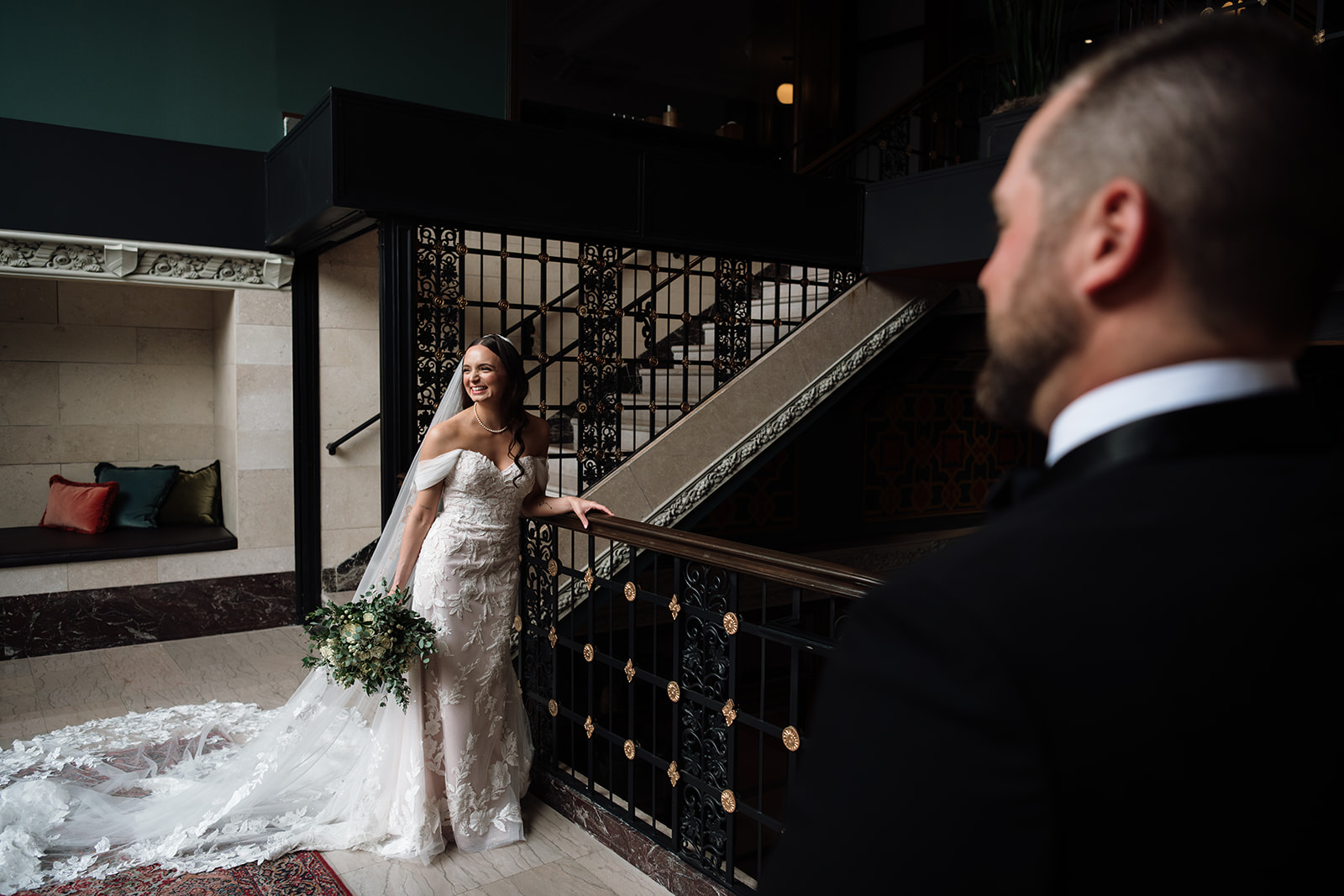 Editorial style bride and groom portraits in Detroit.