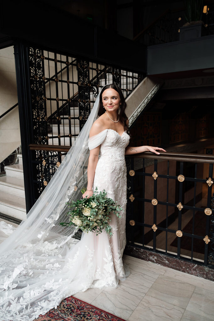 Indoor bridal portraits at Element by Westin in Detroit.