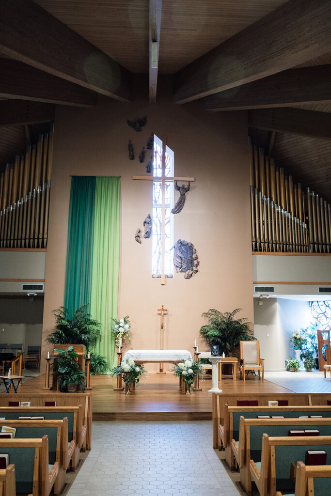 Interior photo of St. Edith Catholic Church in Livonia, Michigan.