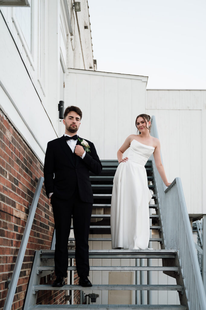 Bride and grooms portraits outside of The Meeting House Grand Ballroom in Plymouth.