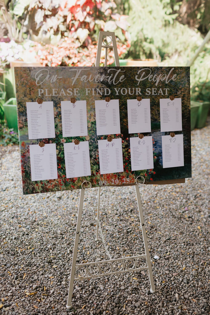 Wedding reception seating chart. 