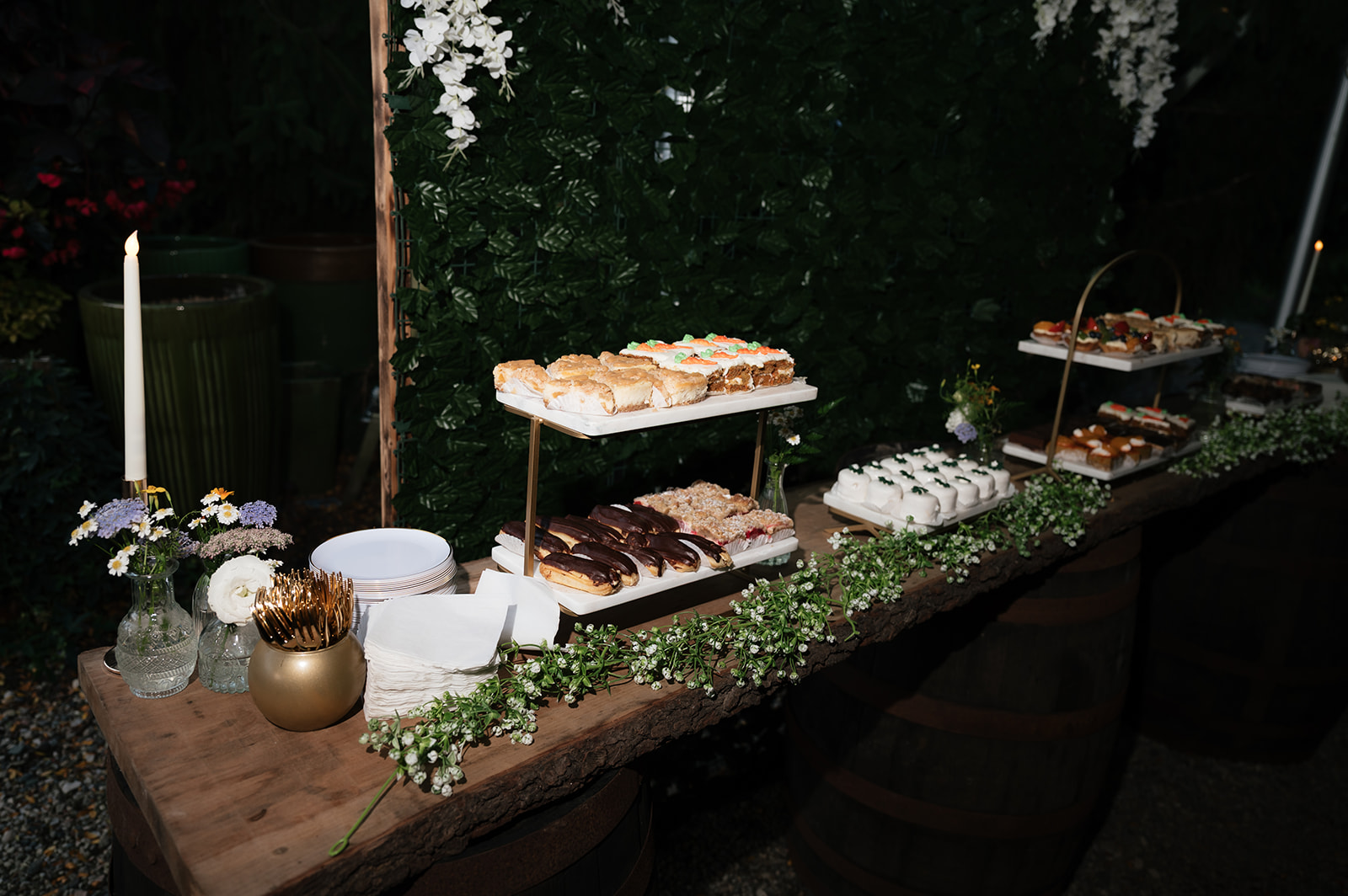 Large dessert table.