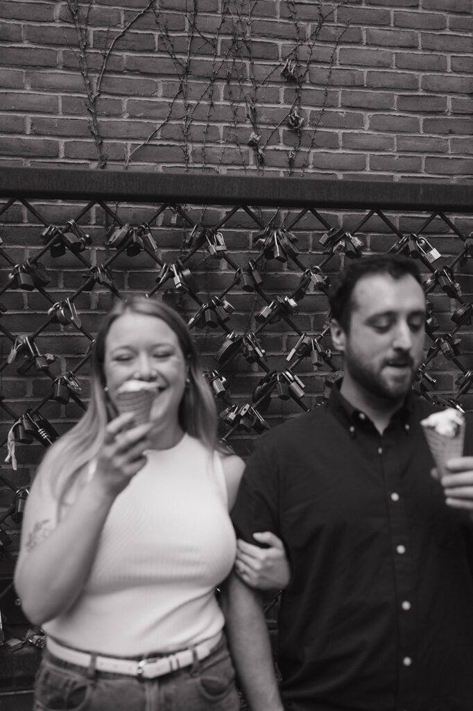 Couple eating ice cream in Parkers Alley. 